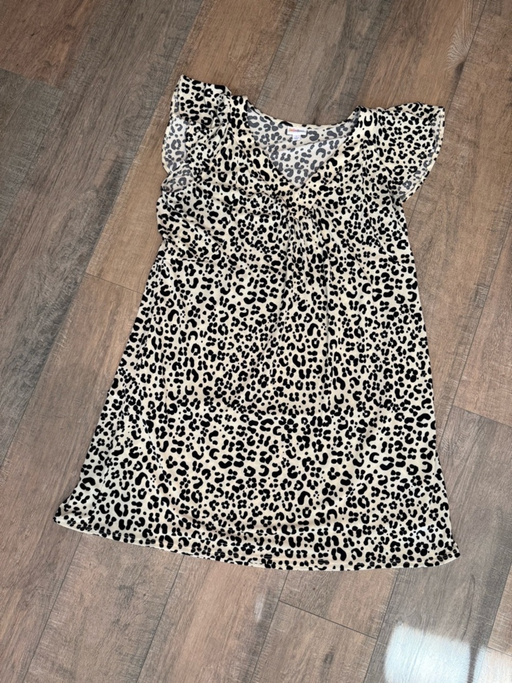 LuLaRoe Cream and Black Leopard Print Flutter Sleeve Dress